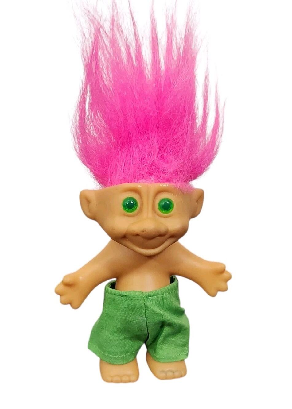90s Trolls Smiling Pink Hair Green Eyes Outfit Vintage Made In China